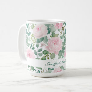 Mug Rose rose florale avec nom personnalisé