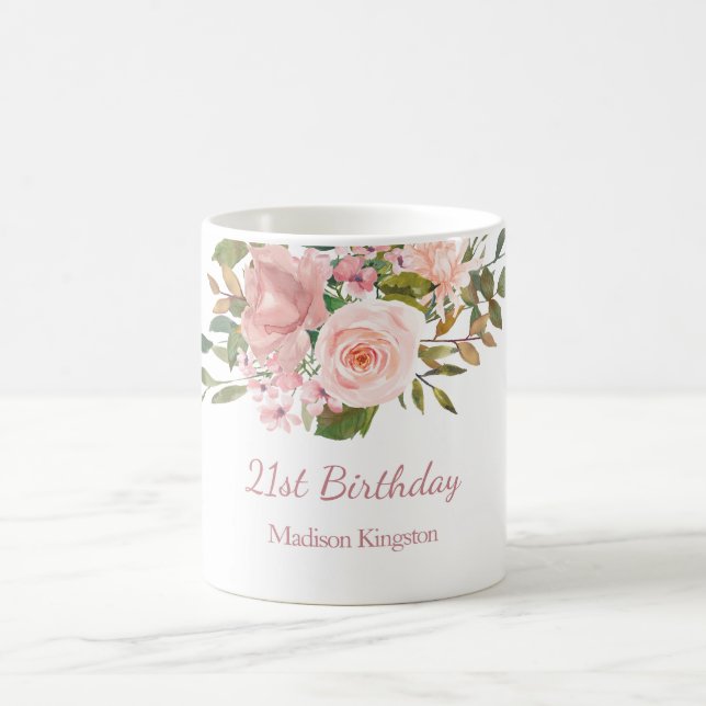 Mug Rose Rose Gold Flowers 21e anniversaire fête cadea (Centre)