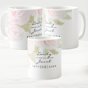 Mug Rose rose pâle Rose florale Aquarelle Mariage Coup