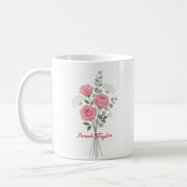 Mug Rose rose personnalisée fleur de naissance (Gauche)