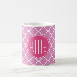 Mug Rose rose Quatrefoil avec le monogramme fait sur