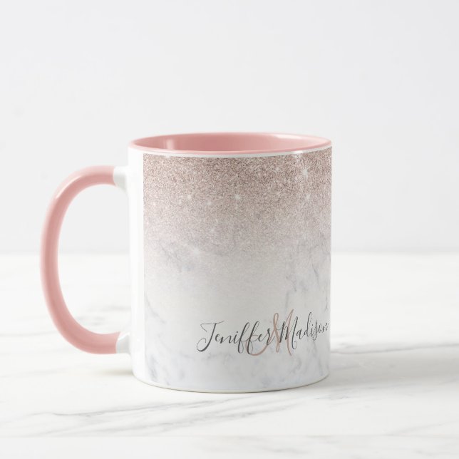 Mug Rose rose rose or parties scintillant marbre blanc (Gauche)