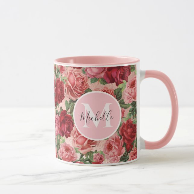 Mug Rose rose vintage Rose Floral Monogrammé (Droite)