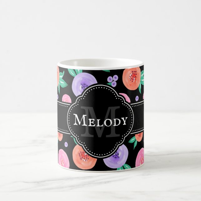 Mug Rose rose / violet couleur Motif sur noir (Centre)