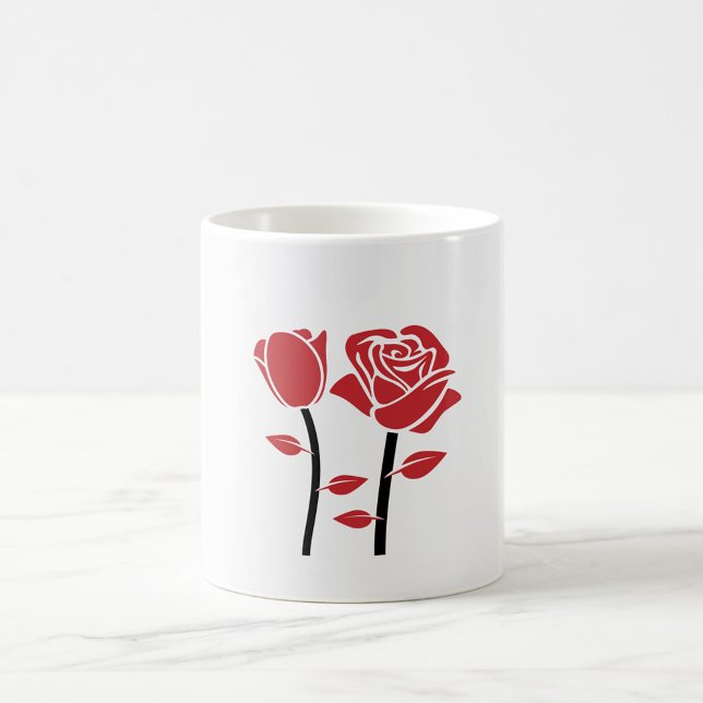 Mug Rose rouge (A white mug featuring a minimalist design of red roses on a white surface.  )
