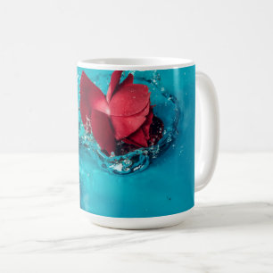 Mug  Rose rouge avec arrière - plan bleu