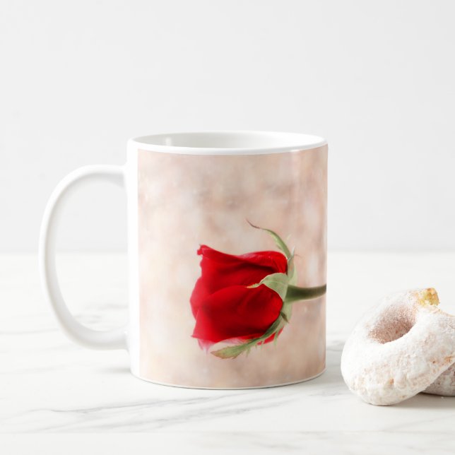 Mug Rose rouge avec texte personnalisé (Avec donut)