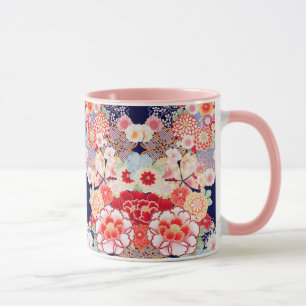 Mug ROSE ROUGE BLANC FLEURS pivoines, Floral japonais
