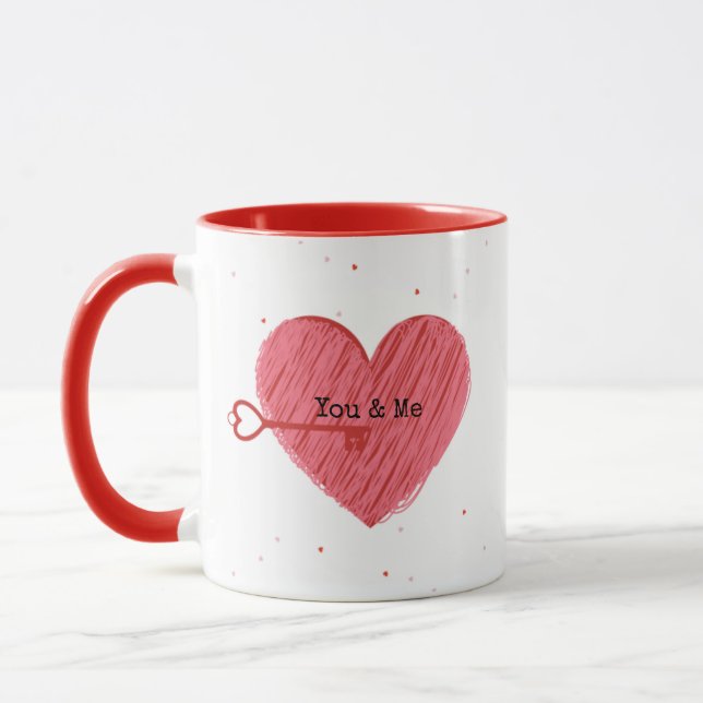 Mug Rose Rouge Coeur Script mignonne Jour des Valentin (Gauche)