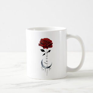 Mug Rose rouge de style tatouage et lune de croissant