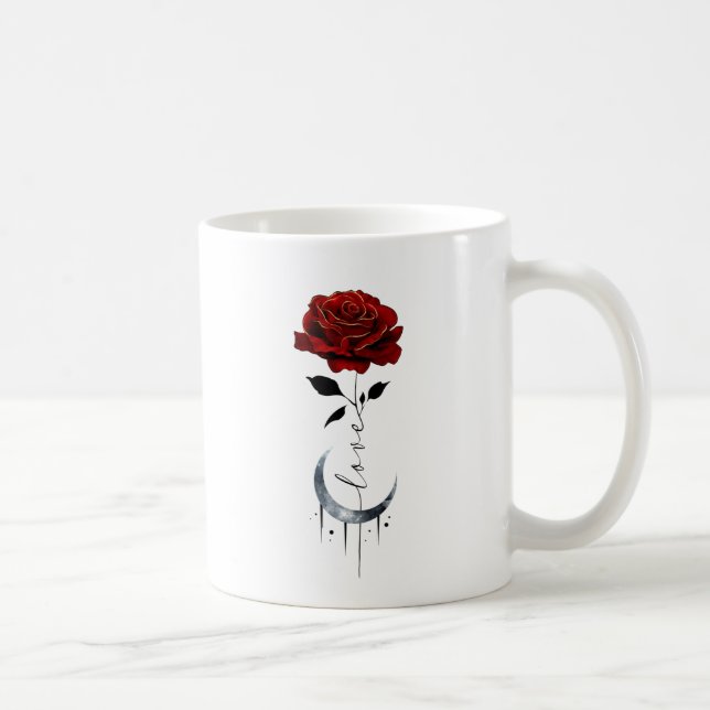 Mug Rose rouge de style tatouage et lune de croissant  (Droite)