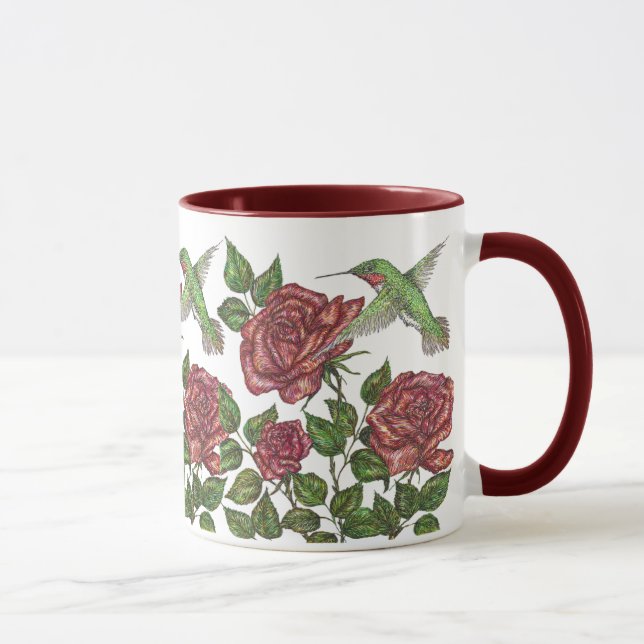 Mug Rose rouge et colibri (Droite)
