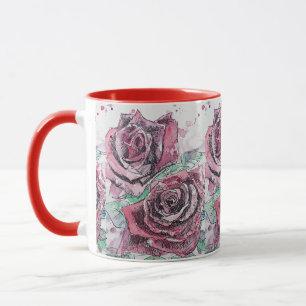 Mug Rose rouge Fleurs d'aquarelle peinture florale
