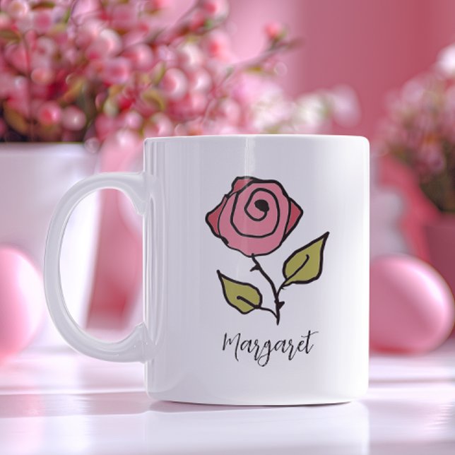 Mug Rose rouge Juin Fleur d'anniversaire Unique Floral (Hand-illustrated and unique, our rose mug is lovely for Mother's Day, Easter, and June birthdays.)
