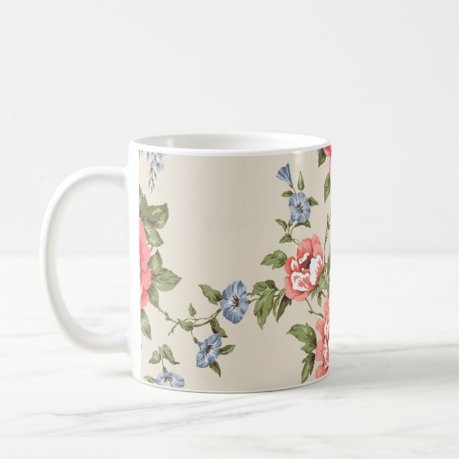 MUG ROSE ROUGE MOTIF SANS PARAMÈTRE AVEC BELLES BLEUES (Gauche)
