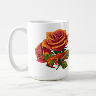 Mug Rose rouge orange avec Chameleon