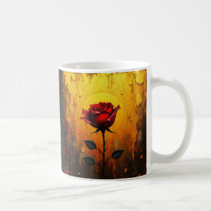 Mug Rose rouge sur fond or