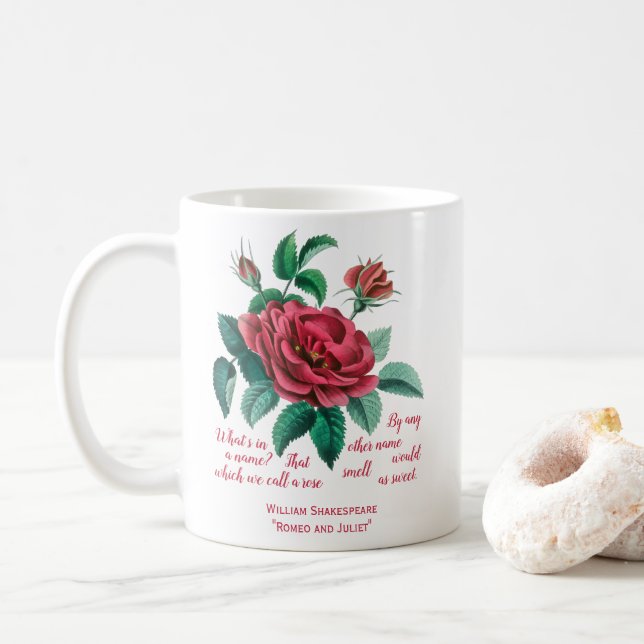 Mug Rose rouge vintage Shakespeare "Roméo et Juliette" (Avec donut)