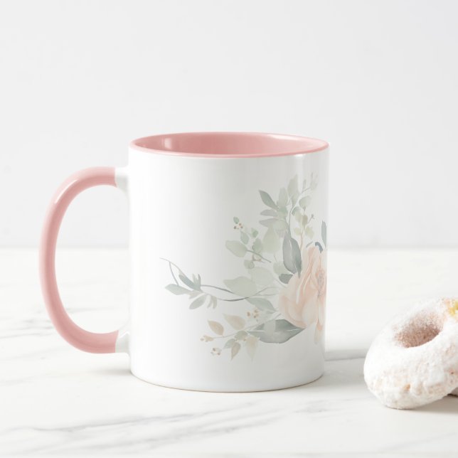Mug Rose simple Moderne rose floral pour elle (Avec donut)