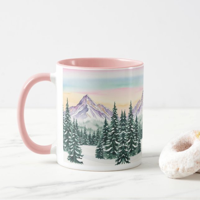 Mug rose simple Moderne xapier pin neige Aurora (Avec donut)
