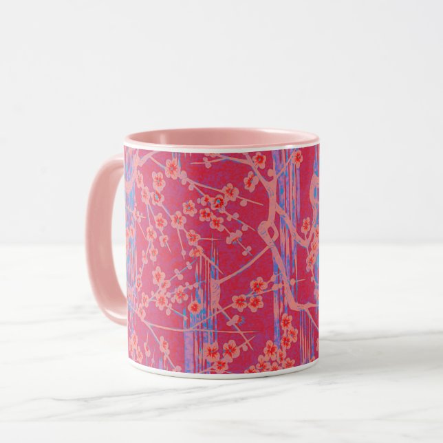 Mug ROSE TURQUOISE SAKURA FLEURS JAUNES Floral (Devant gauche)