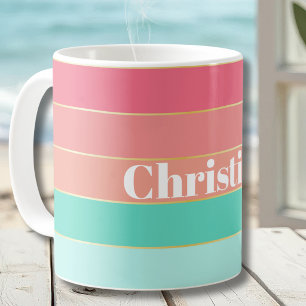 Mug Rose Vert Or Personnalisé Bloc de Couleurs Été Ray