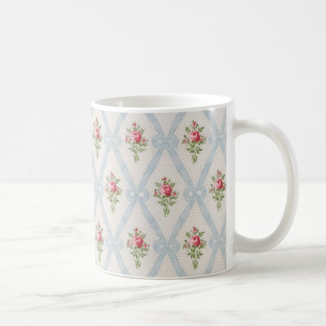 Mug Rose Victorian Roses w/Blue Ribbon Lattice (Droite)