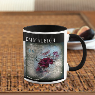 Mug Rose victorien Ephemera Monogramme