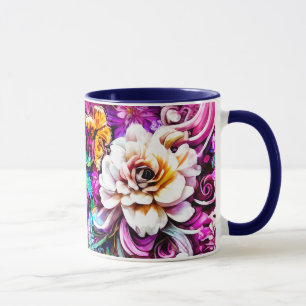 Mug Rose violet bleu Turquoise blanc Jardin Fleurs Ima
