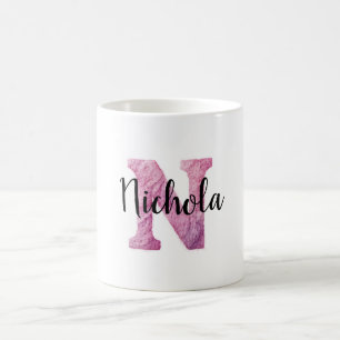 Mug Rose Violet Confortable Lettre N Nom 