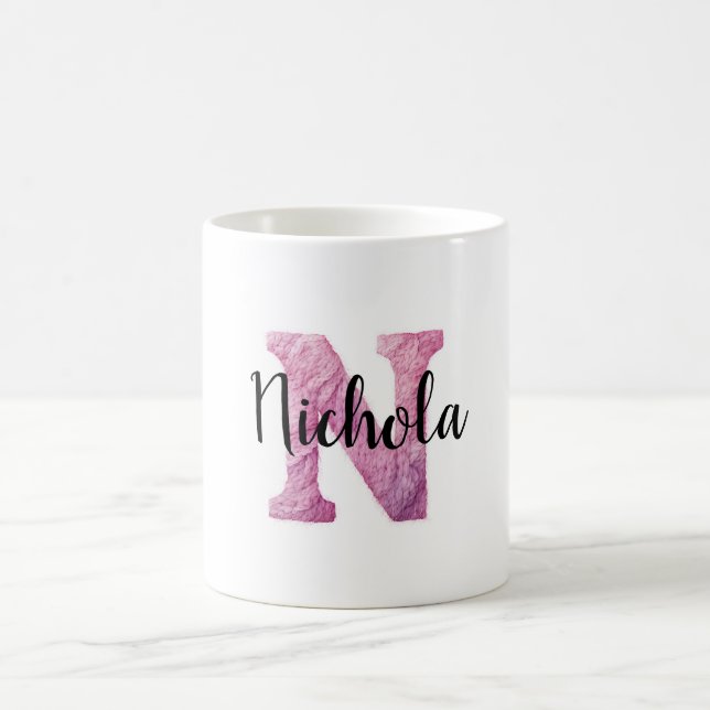 Mug Rose Violet Confortable Lettre N Nom  (Centre)