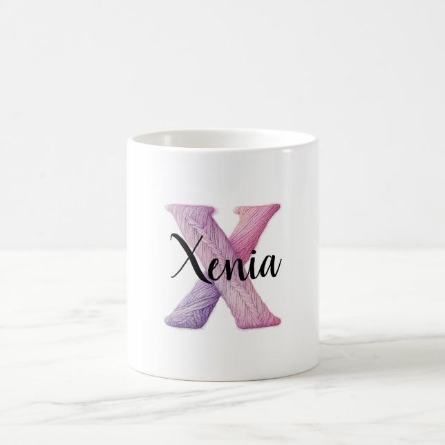 Mug Rose Violet Douillet Lettre X Nom  (Centre)