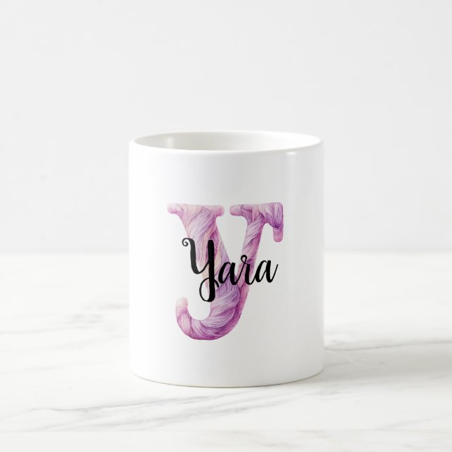 Mug Rose Violet Douillet Lettre Y Nom  (Centre)