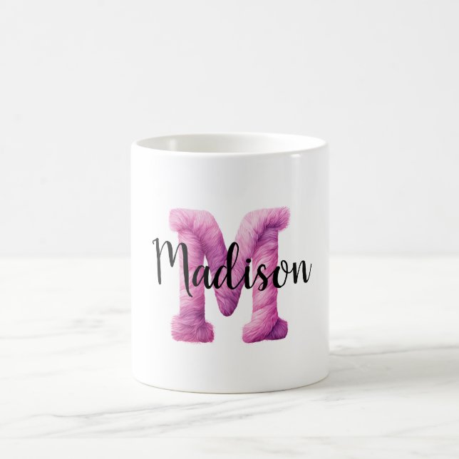 Mug Rose Violet Douillette Lettre M Nom  (Centre)