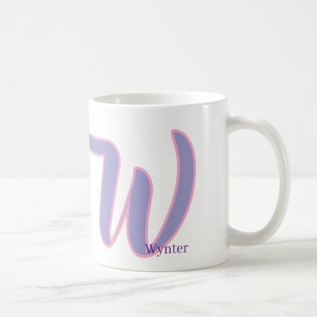 Mug Rose & Violet Moderne Monogramme Nom Personnalisé  (Droite)
