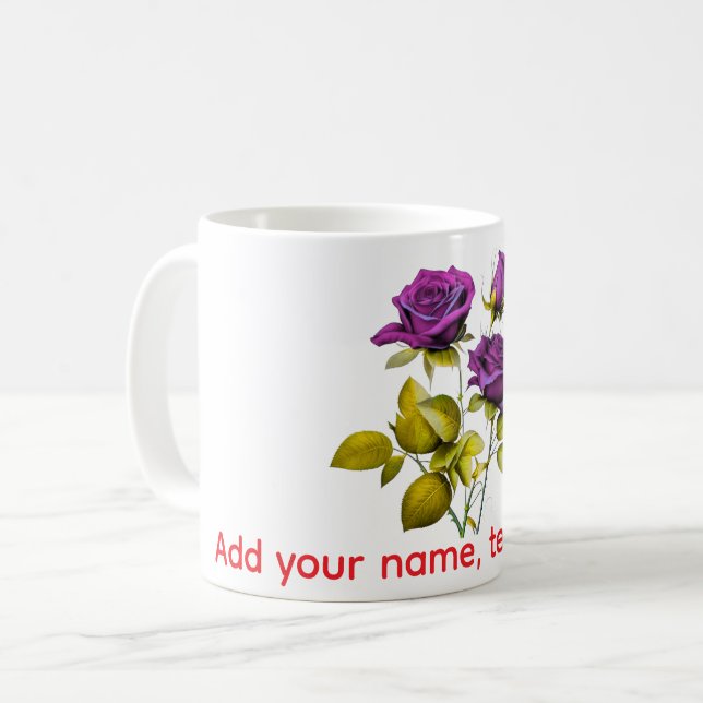Mug Rose Violette Personnalisé | Ajoutez Votre Nom (Devant gauche)