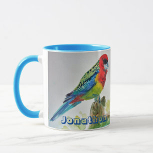 Mug Rosella Parrot Aquarelle Peinture Boys Nom Art