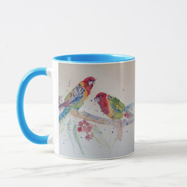 Mug Rosella Parrot coloré Aquarelle bleu moisissure (Gauche)