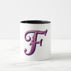 Mug Rosemaling Métallisé Moderne Lettre F, Rose/Violet