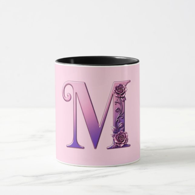 Mug Rosemaling Métallisé Moderne Lettre M, Rose/Violet (Centre)