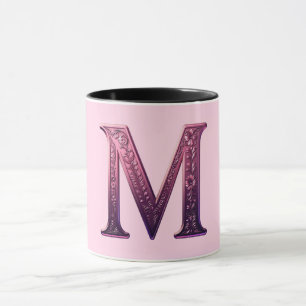 Mug Rosemaling Métallisé Moderne Lettre M, Rose/Violet