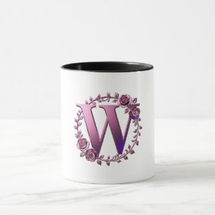 Mug Rosemaling Métallisé Moderne Lettre W, Rose/Violet