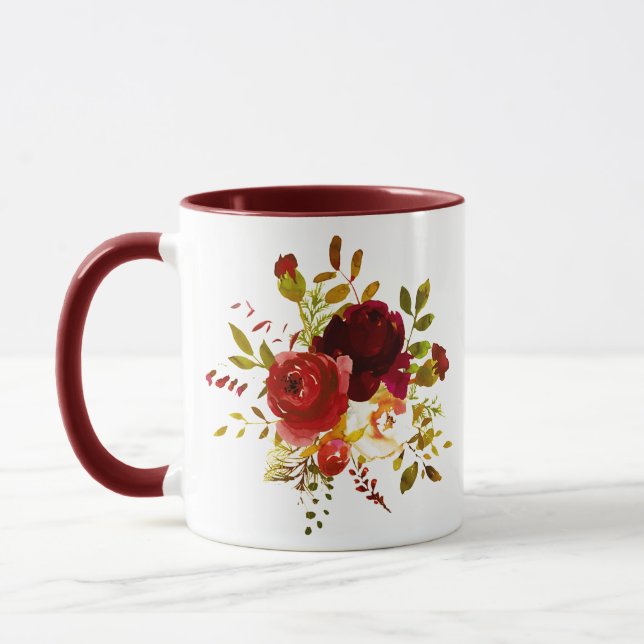 Mug Roses aquarellées bordeaux et rouges (Gauche)