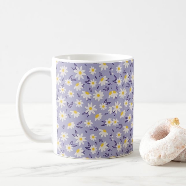 Mug roses bleues, blanches et jaunes (Avec donut)