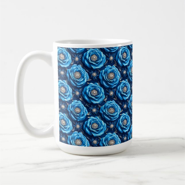 Mug Roses bleues Design Floral de Nuit de Luxe (Gauche)