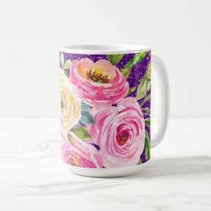 Mug Roses d'aquarelle en Parties scintillant rose et c