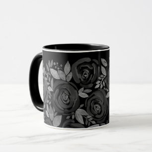 Mug Roses d'aquarelle, roses rouges sur noir