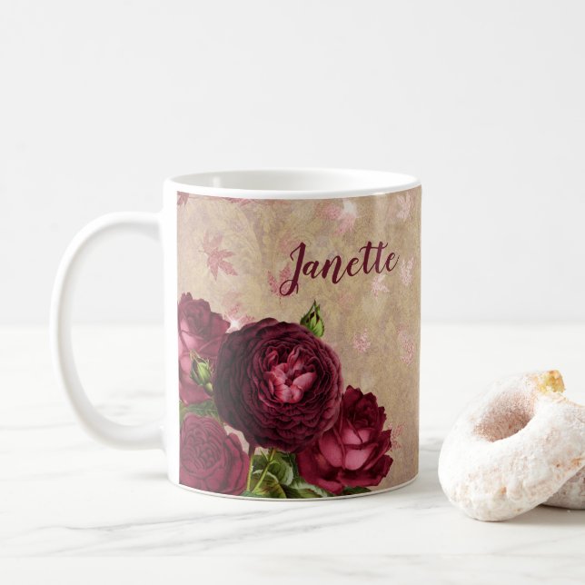 Mug Roses de Bourgogne Rose de la Coupe de café person (Avec donut)