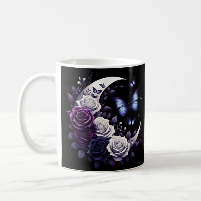 Mug Roses de minuit, demi-lune et papillons (Gauche)