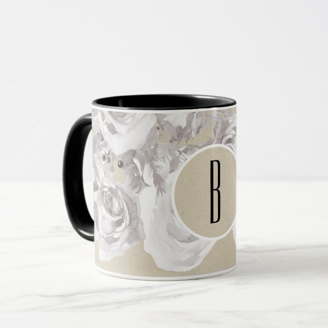 Mug Roses d'hiver rustiques blanches Kraft Shabby Chic (Devant gauche)